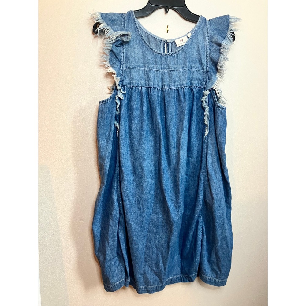 AG Adriano Goldschmied Denim Dress Women's Large Frayed Cap Sleeves Midi